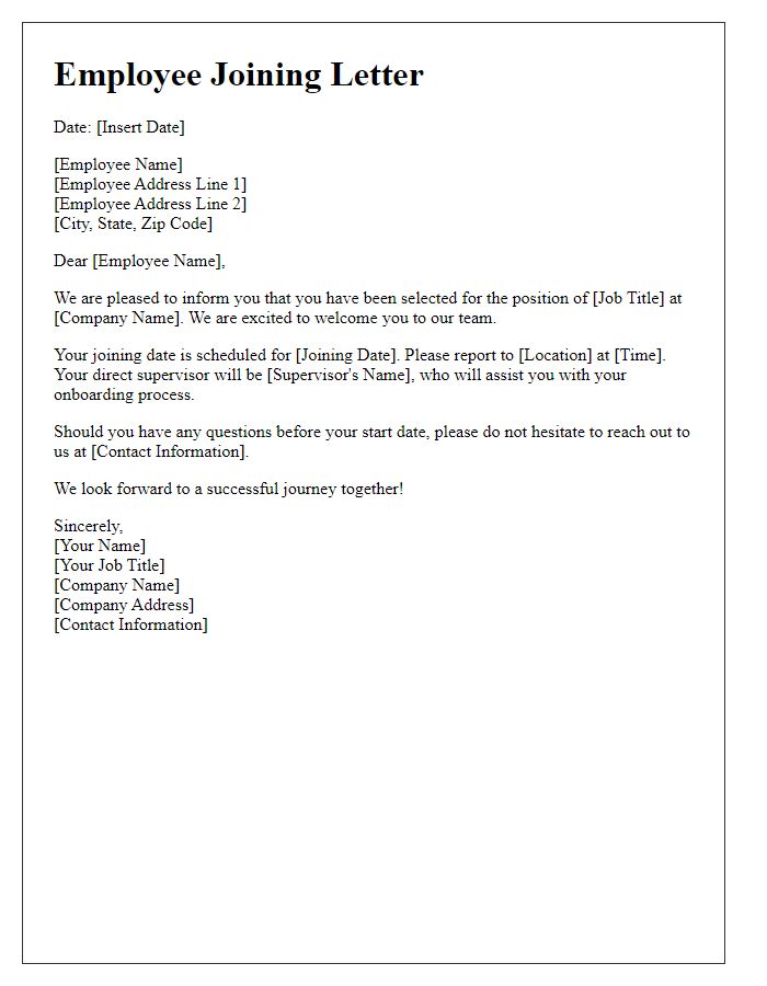 Letter template of employee joining