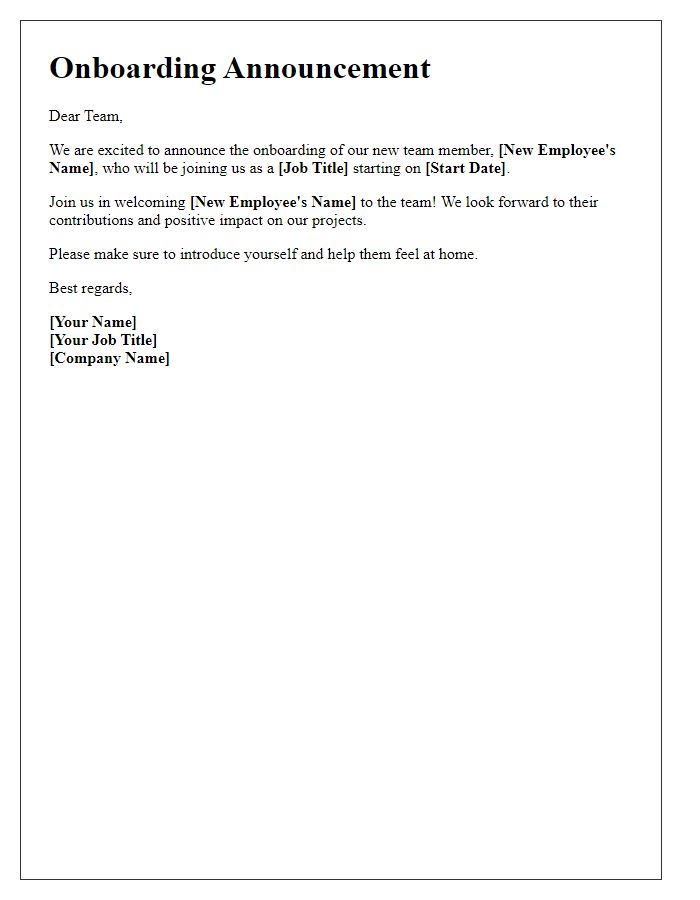 Letter template of onboarding announcement