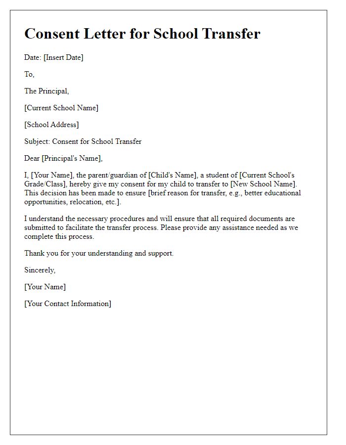 Letter template of consent for school transfer process