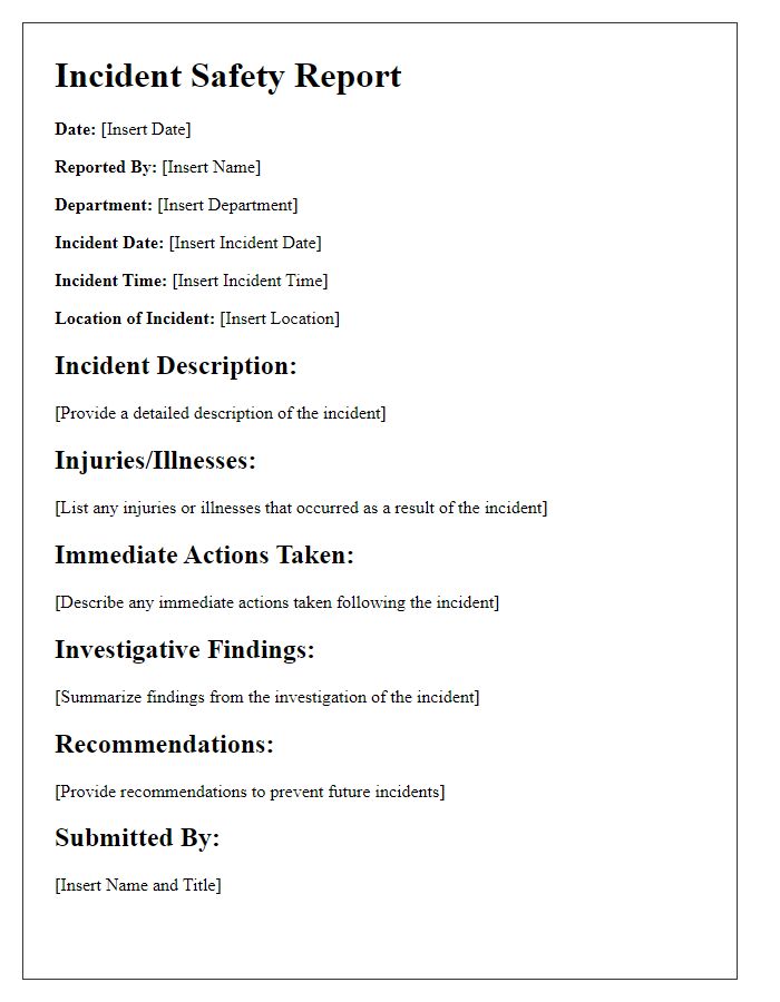 Letter template of incident safety report