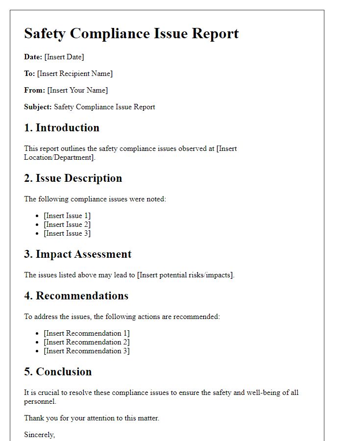 Letter template of safety compliance issue report