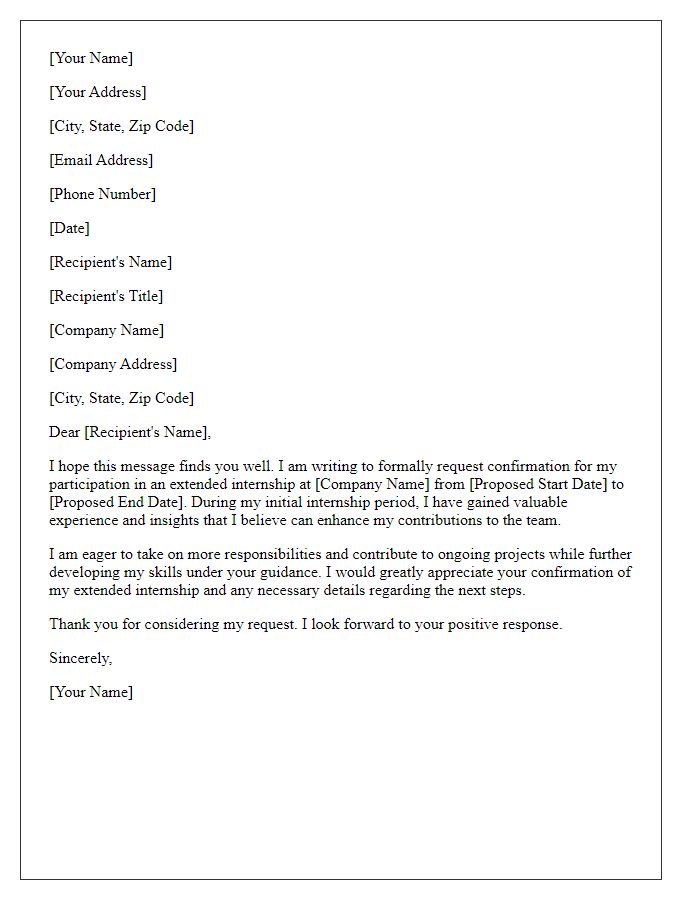 Letter template of confirmation request for extended internship participation
