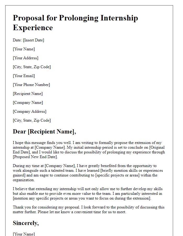 Letter template of proposal for prolonging internship experience