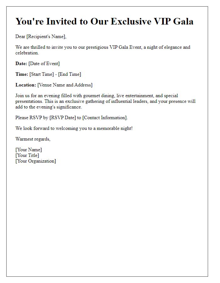 Letter template of Invitation for VIP Gala Event