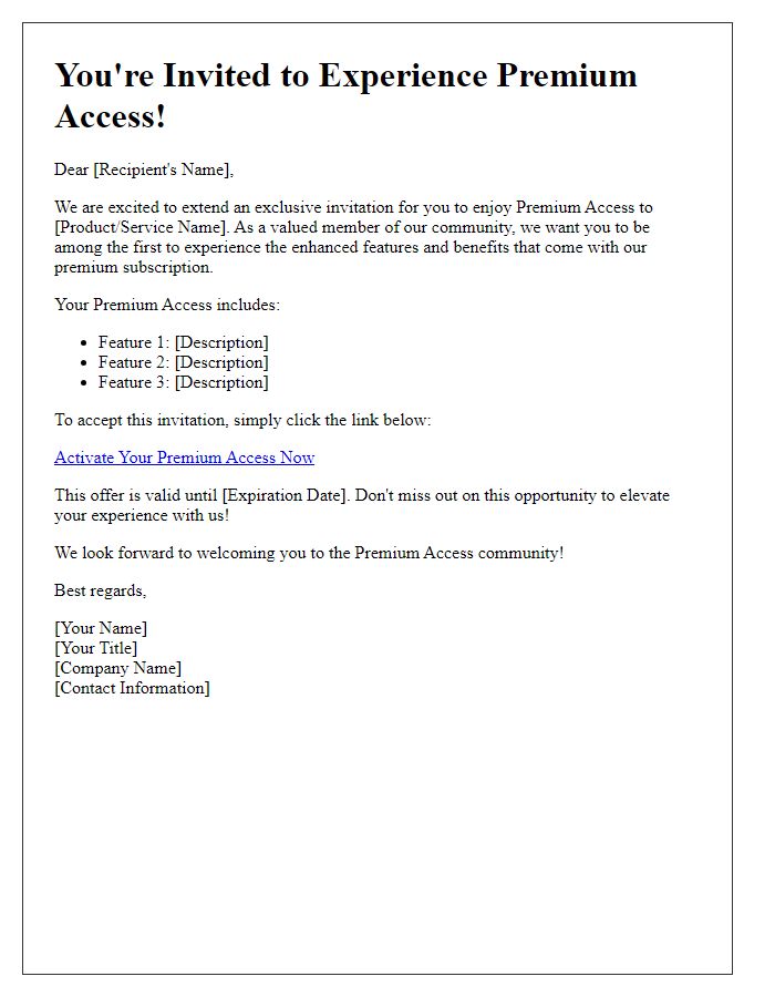 Letter template of Premium Access Invitation