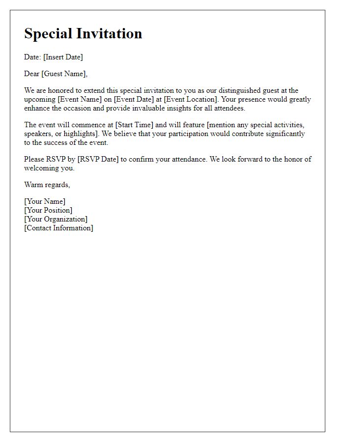 Letter template of Special Invitation for Distinguished Guests