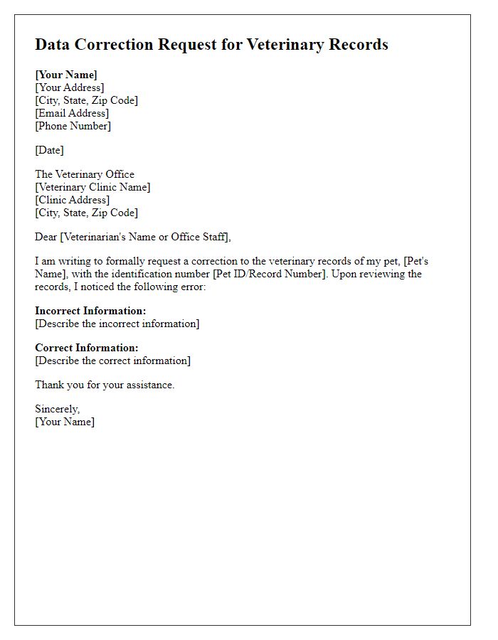 Letter template of data correction request for veterinary records