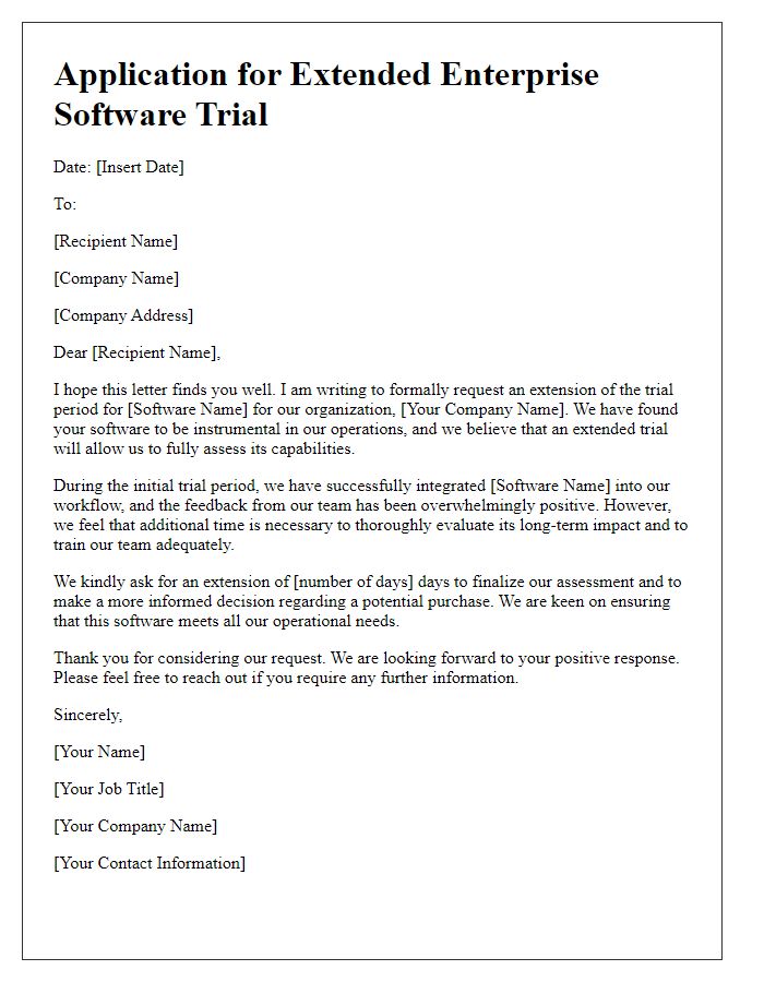 Letter template of application for extended enterprise software trial