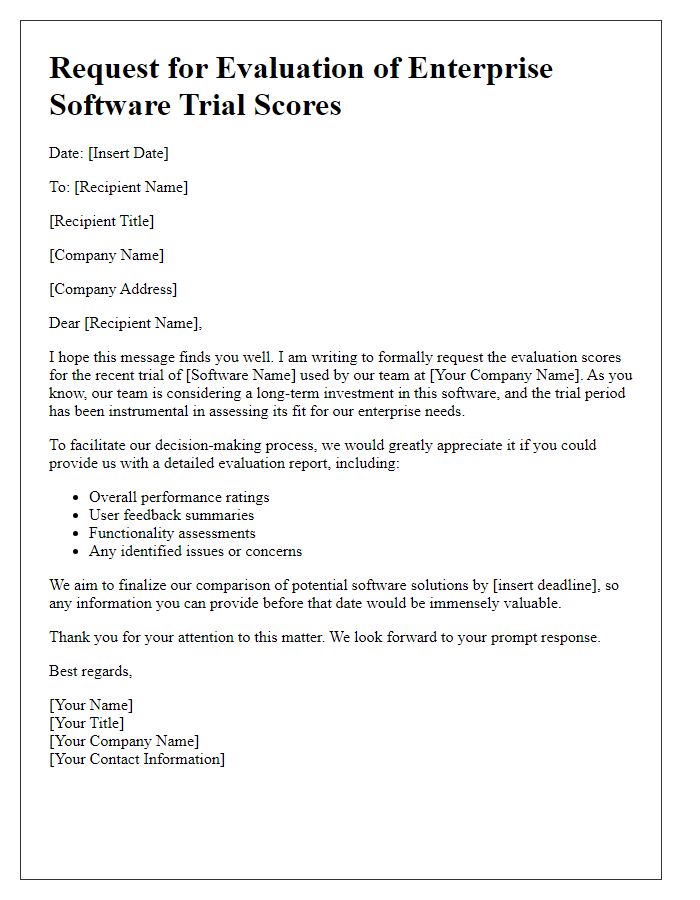 Letter template of evaluation request for enterprise software trial scores