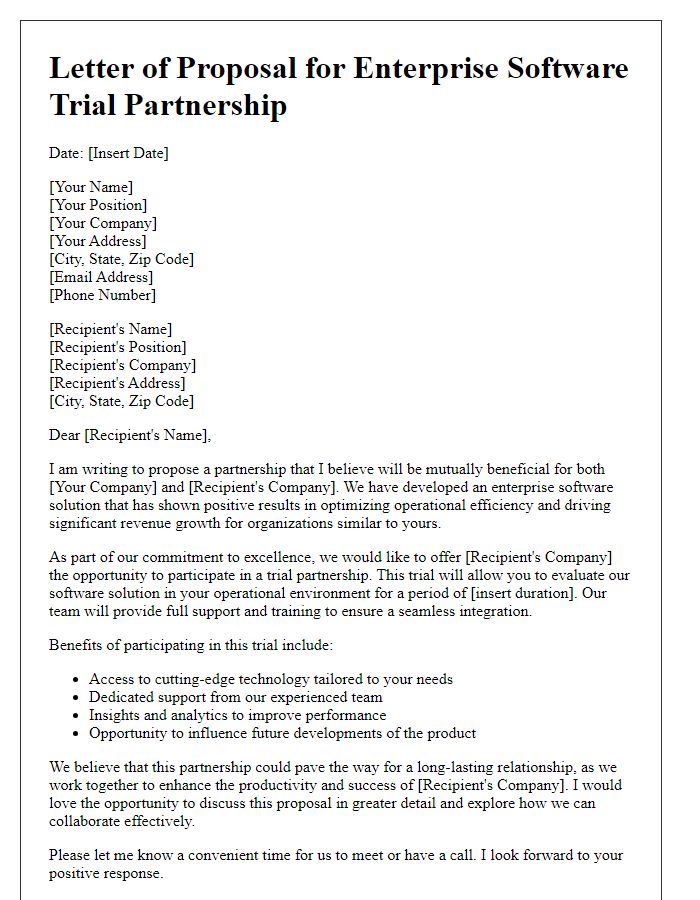 Letter template of proposal for enterprise software trial partnership