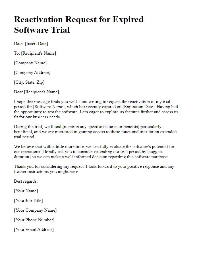 Letter template of reactivation for expired enterprise software trial