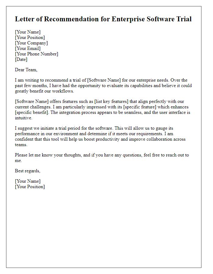 Letter template of recommendation for enterprise software trial to peers