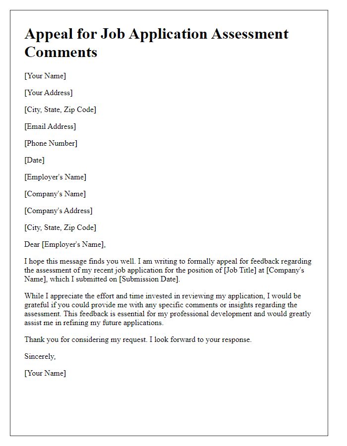 Letter template of appeal for job application assessment comments