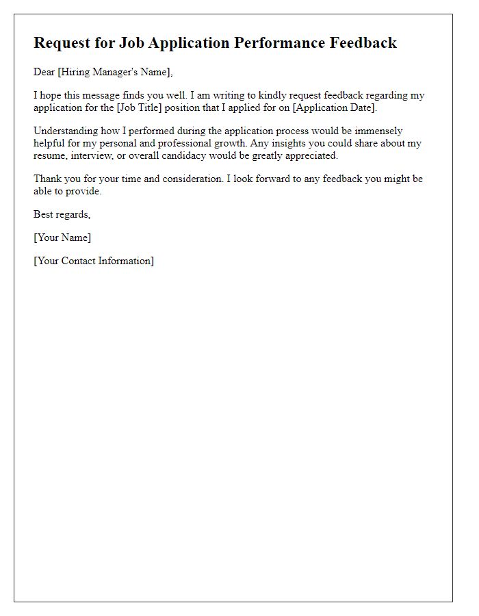 Letter template of asking for job application performance feedback