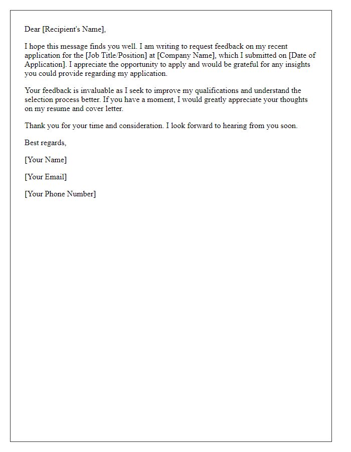 Letter template of communication for application feedback request