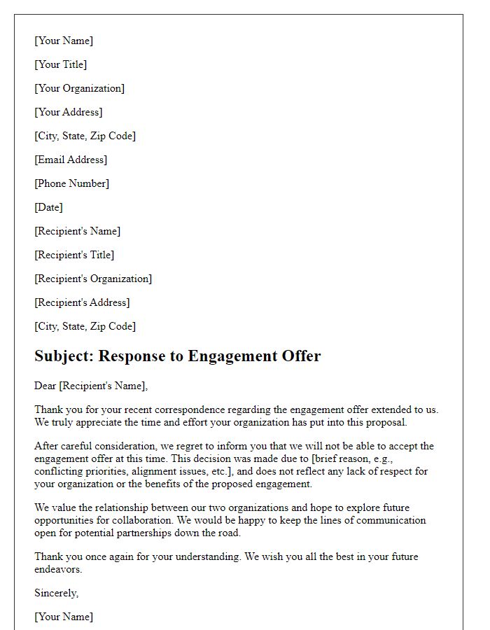 Letter template of diplomatic non-acceptance of engagement offer