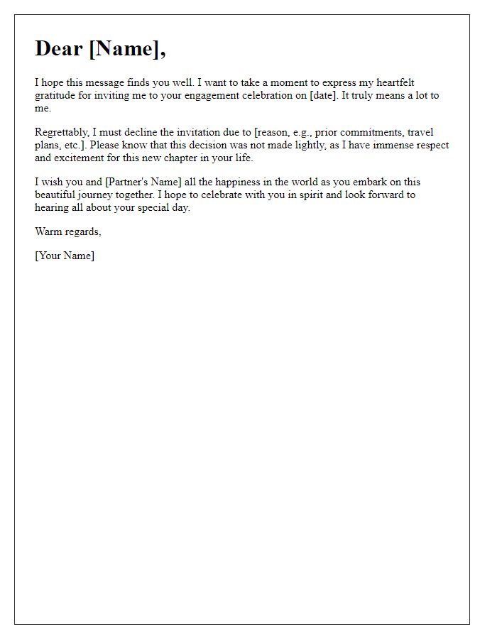 Letter template of respectful rejection of engagement invitation