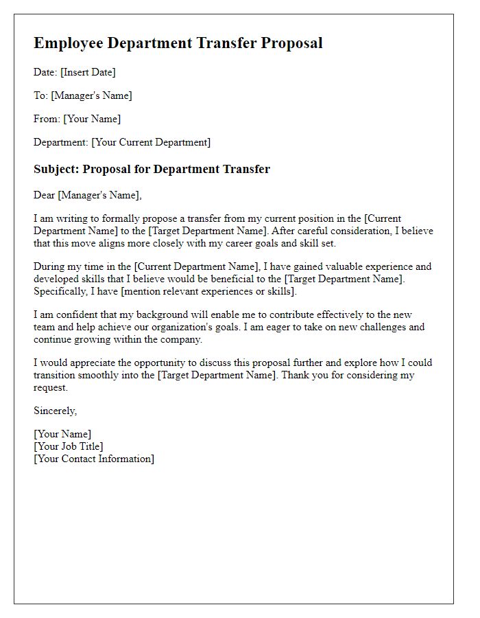 Letter template of employee department transfer proposal