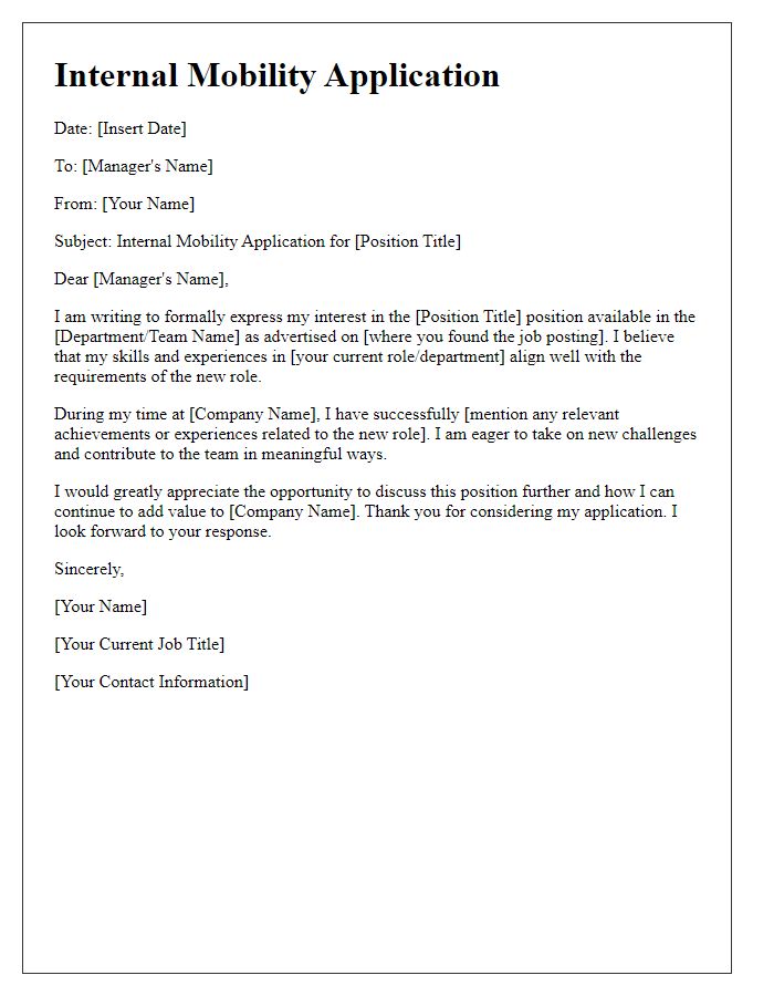 Letter template of internal mobility application