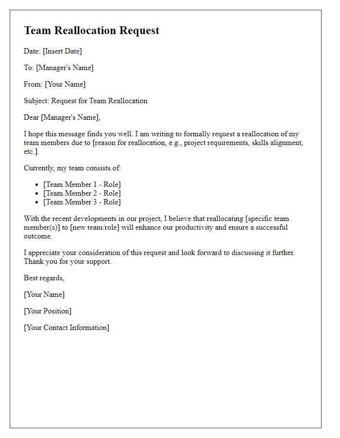 Letter template of team reallocation request