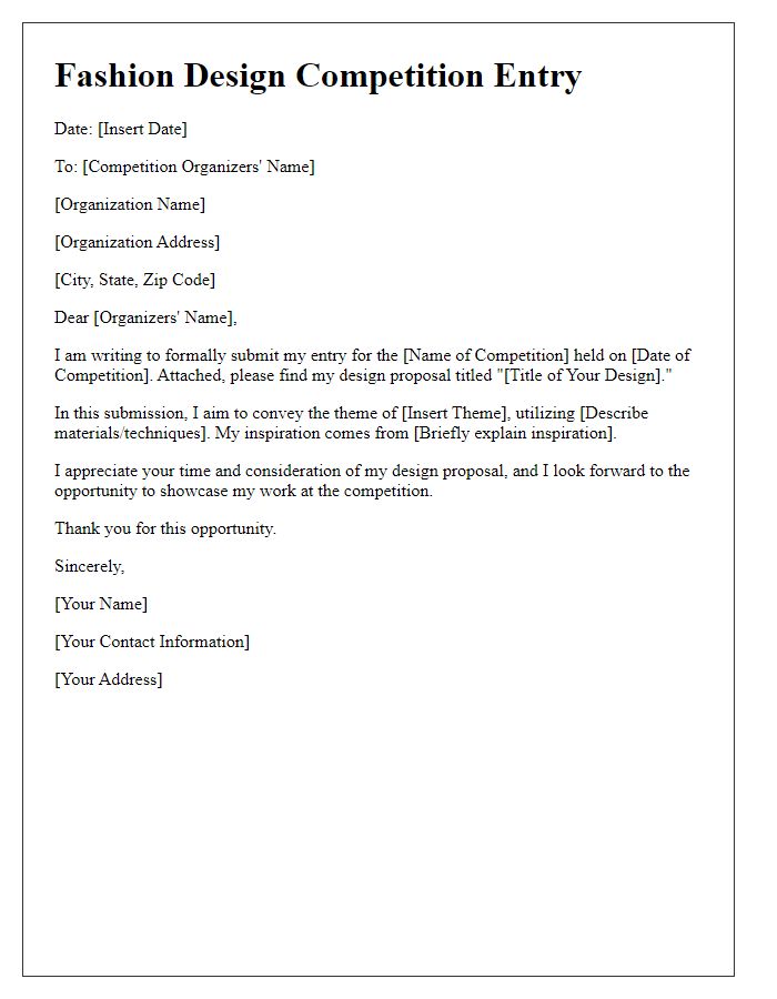 Letter template of contest entry submission for fashion design competition