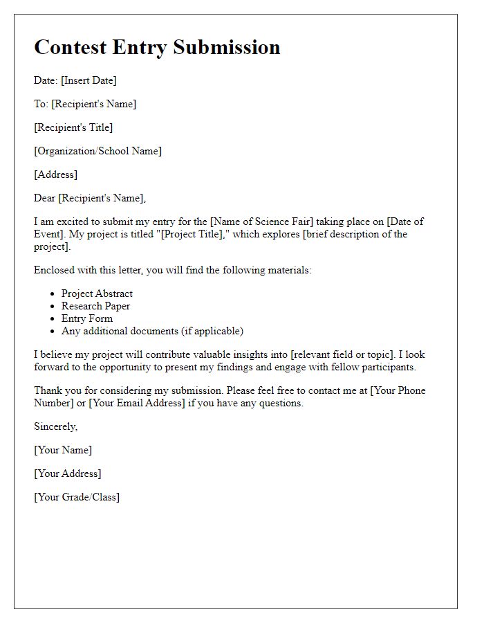 Letter template of contest entry submission for science fair