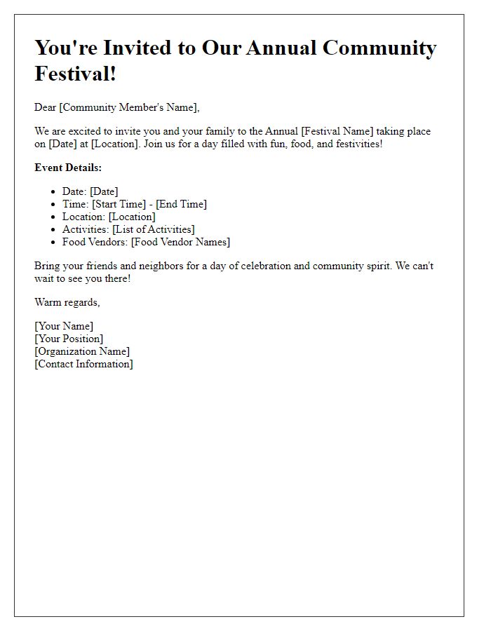 Letter template of community festival invitation