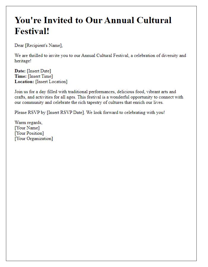 Letter template of cultural festival invitation