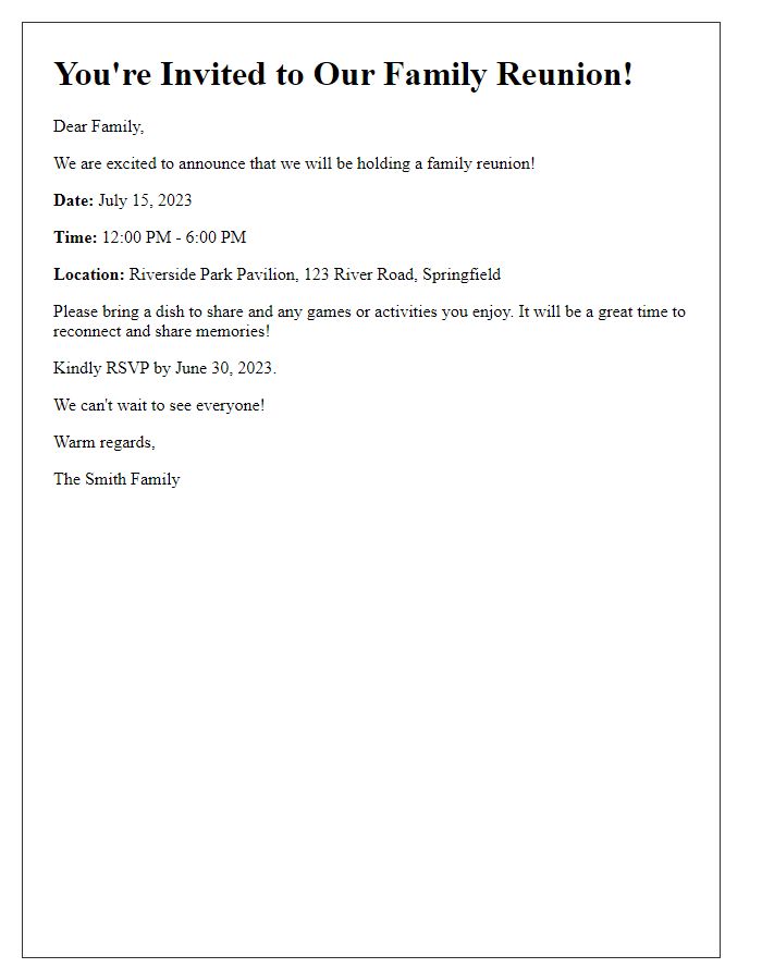 Letter template of family reunion celebration