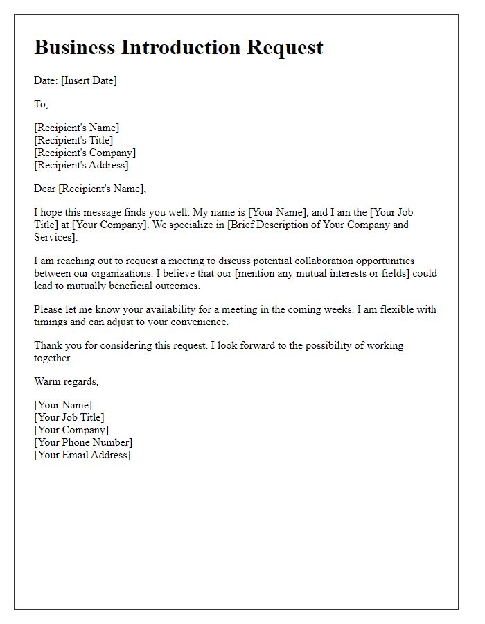 Letter template of Business Introduction Request for Meetings