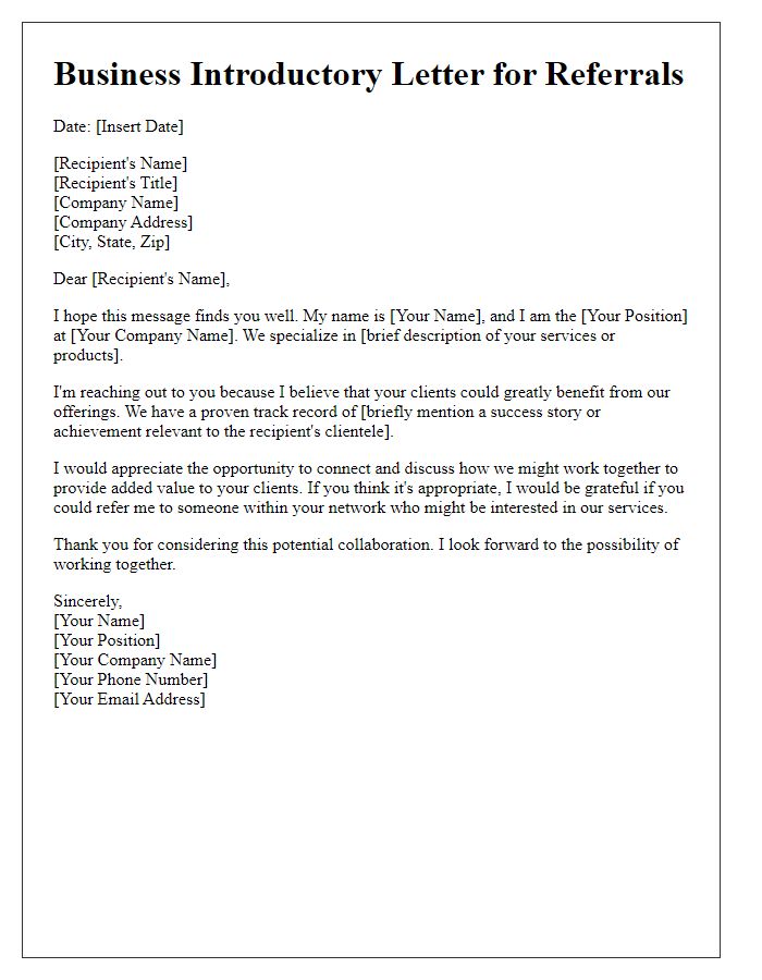 Letter template of Business Introductory Letter for Referrals