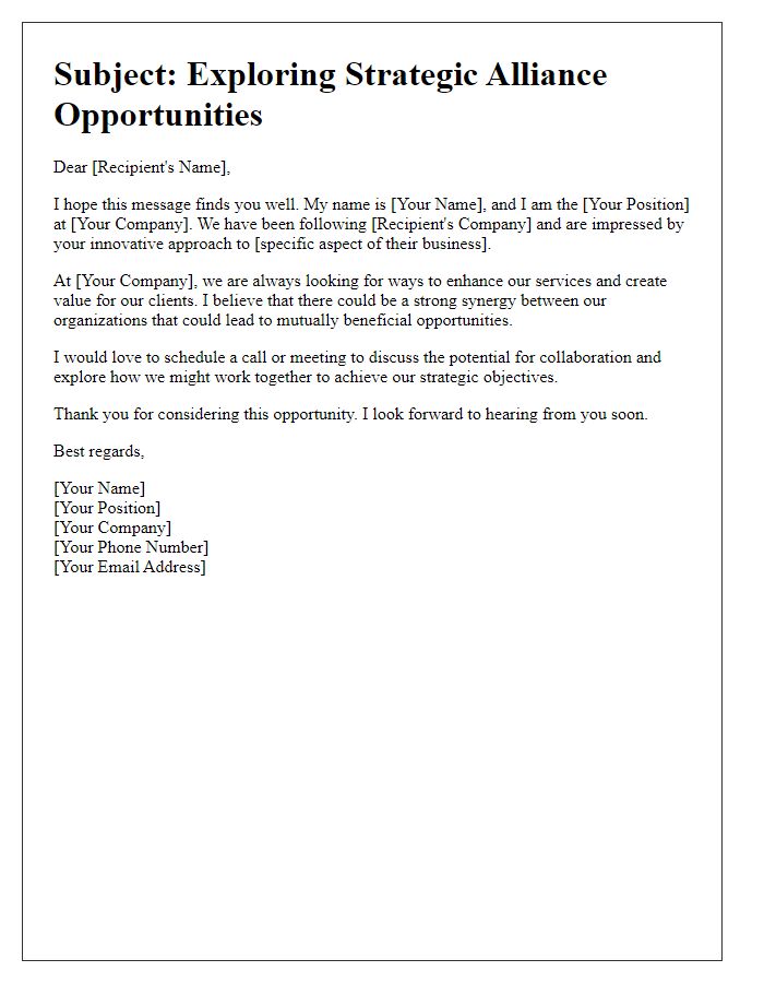 Letter template of Initial Outreach for Strategic Alliances