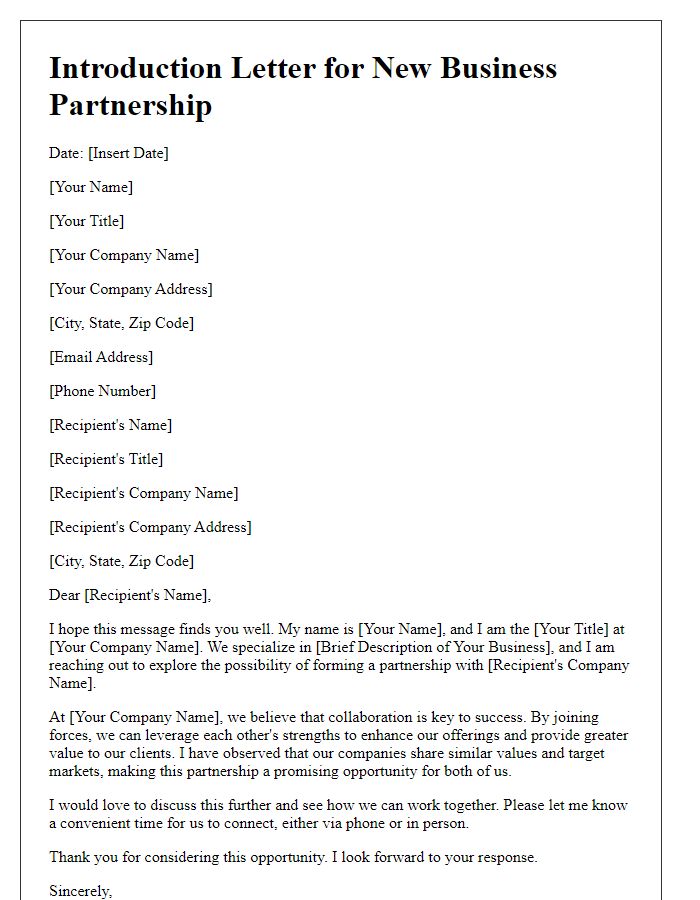 Letter template of Introduction for New Business Partnership