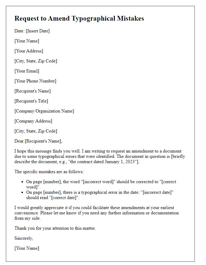 Letter template of request to amend typographical mistakes