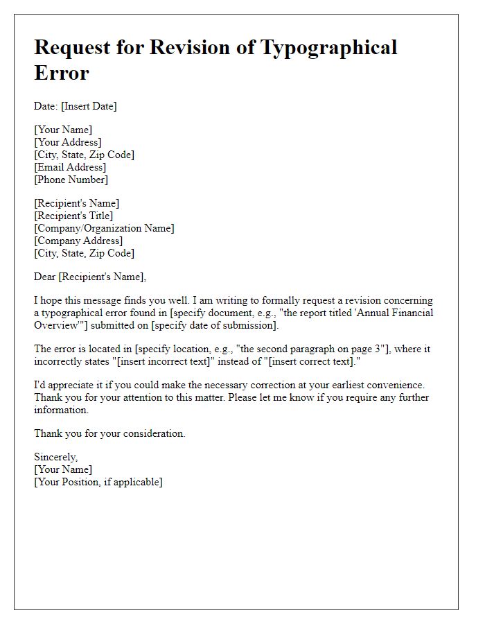 Letter template of request for revision of typographical error