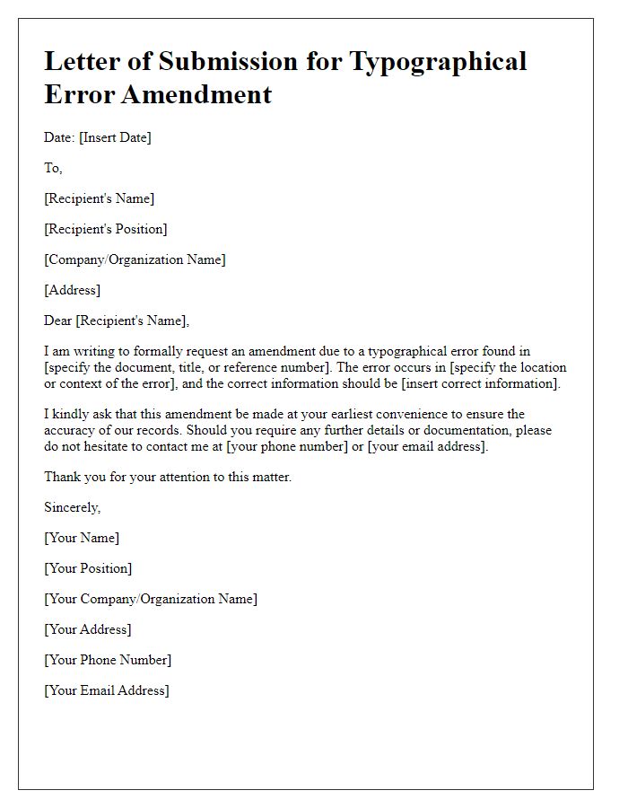 Letter template of submission for typographical error amendment