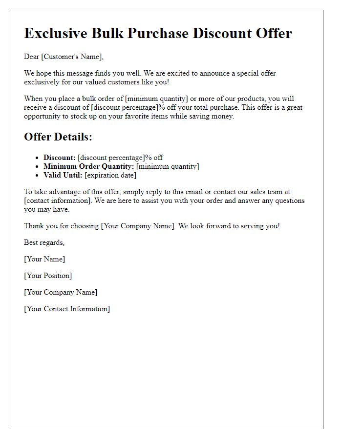 Letter template of bulk purchase discount offer