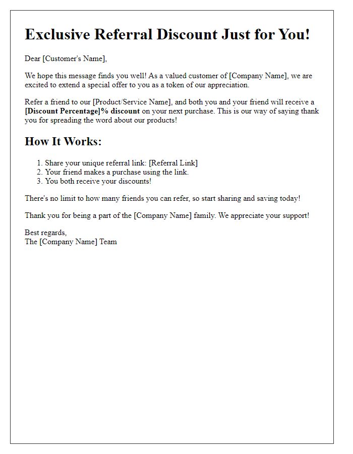 Letter template of referral-based product discount