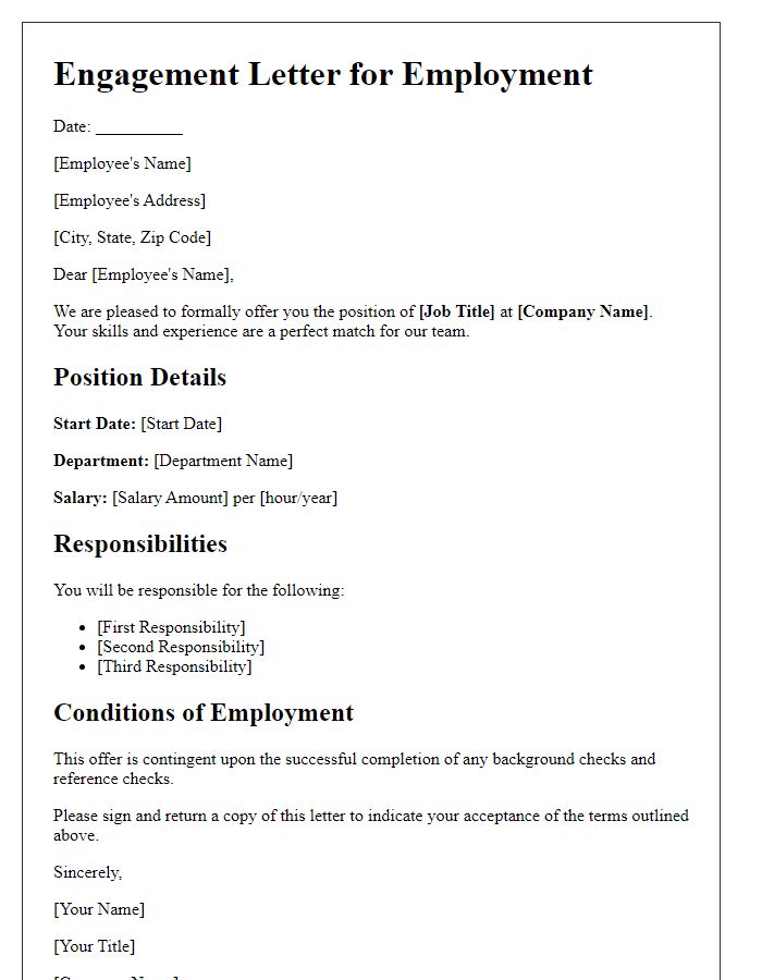 Letter template of engagement for different employment roles