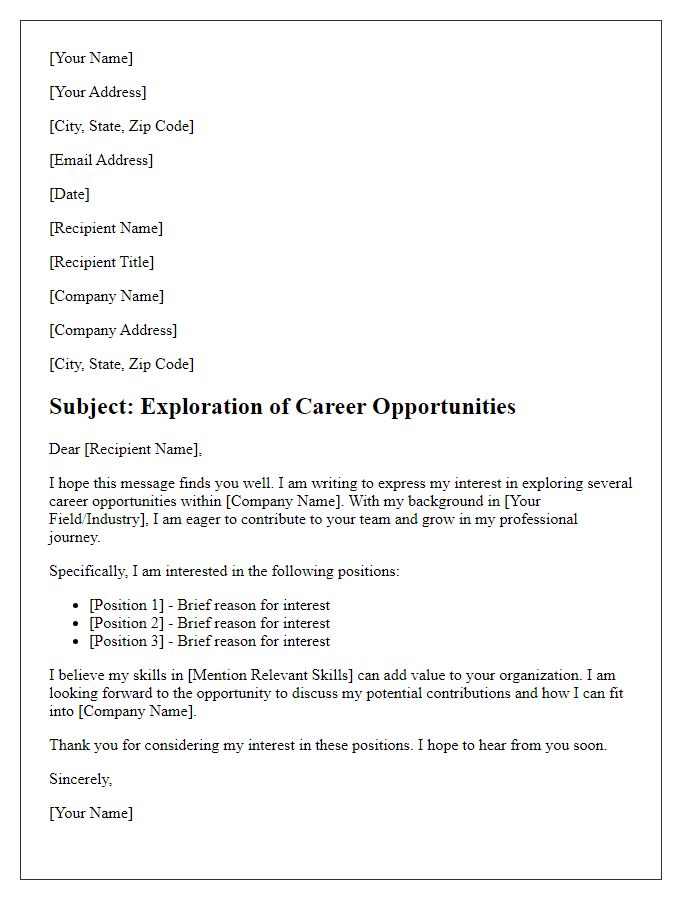 Letter template of expression for several career options