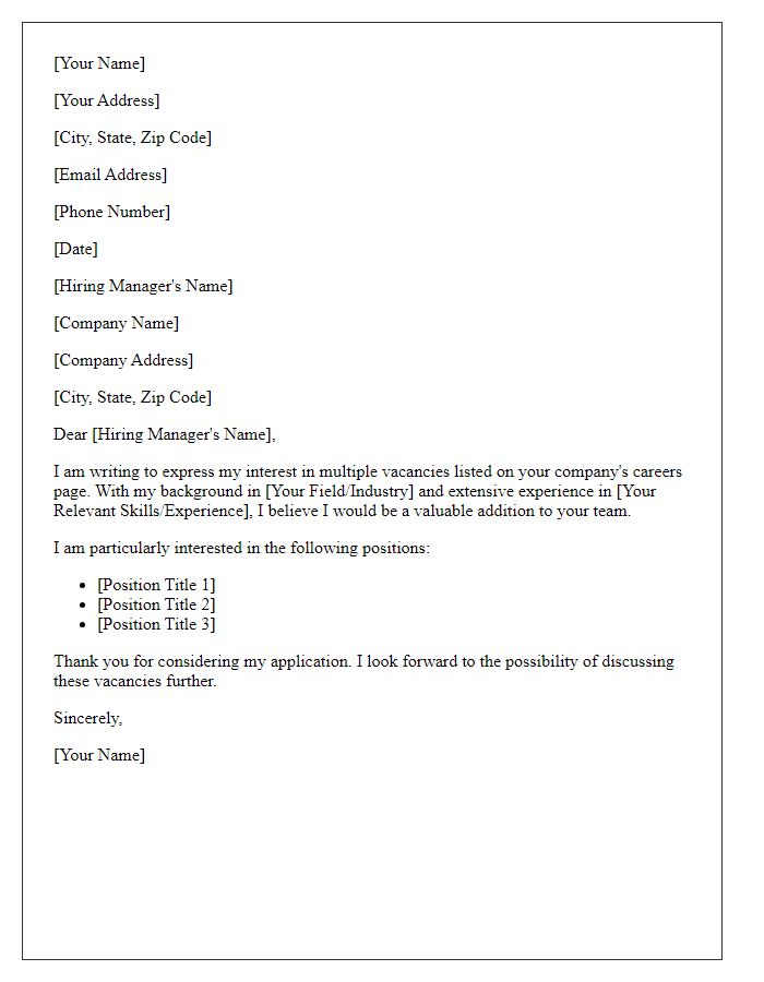 Letter template of request for consideration in multiple vacancies