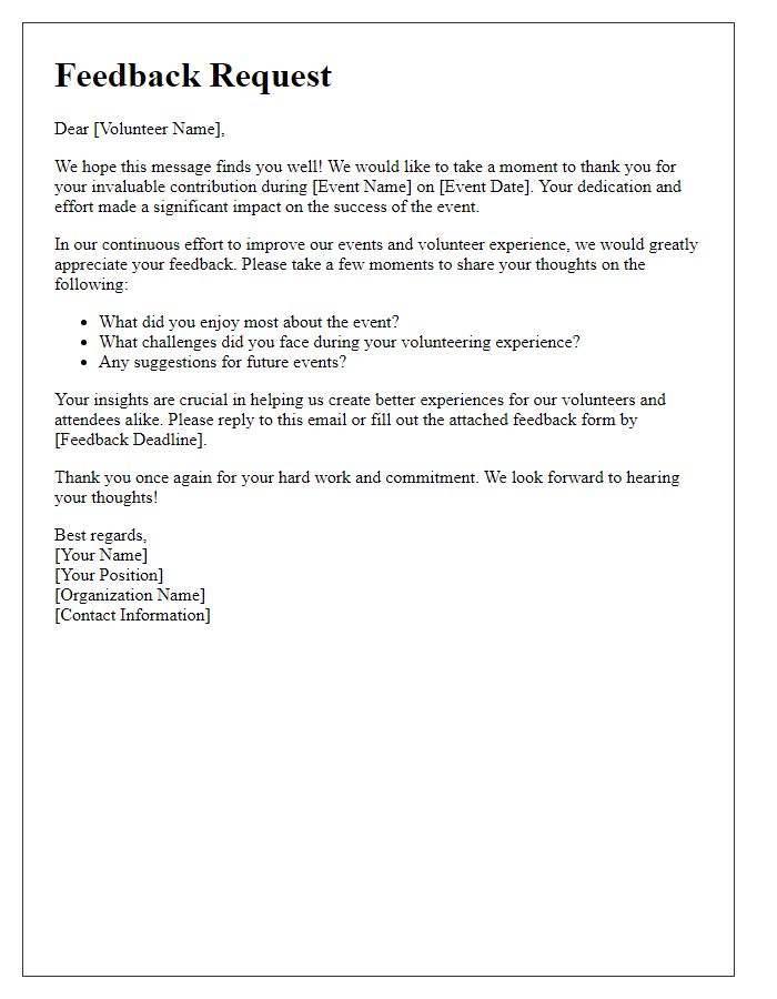 Letter template of feedback request from event volunteers