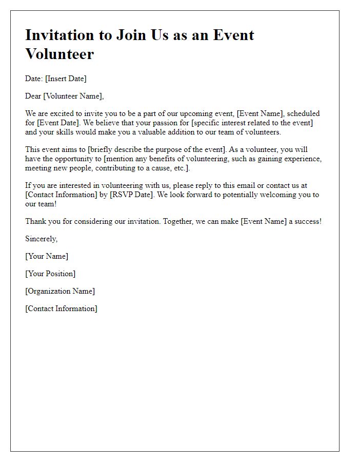 Letter template of invitation to join as an event volunteer