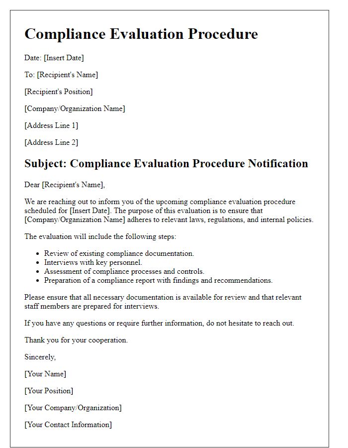 Letter template of Compliance Evaluation Procedure