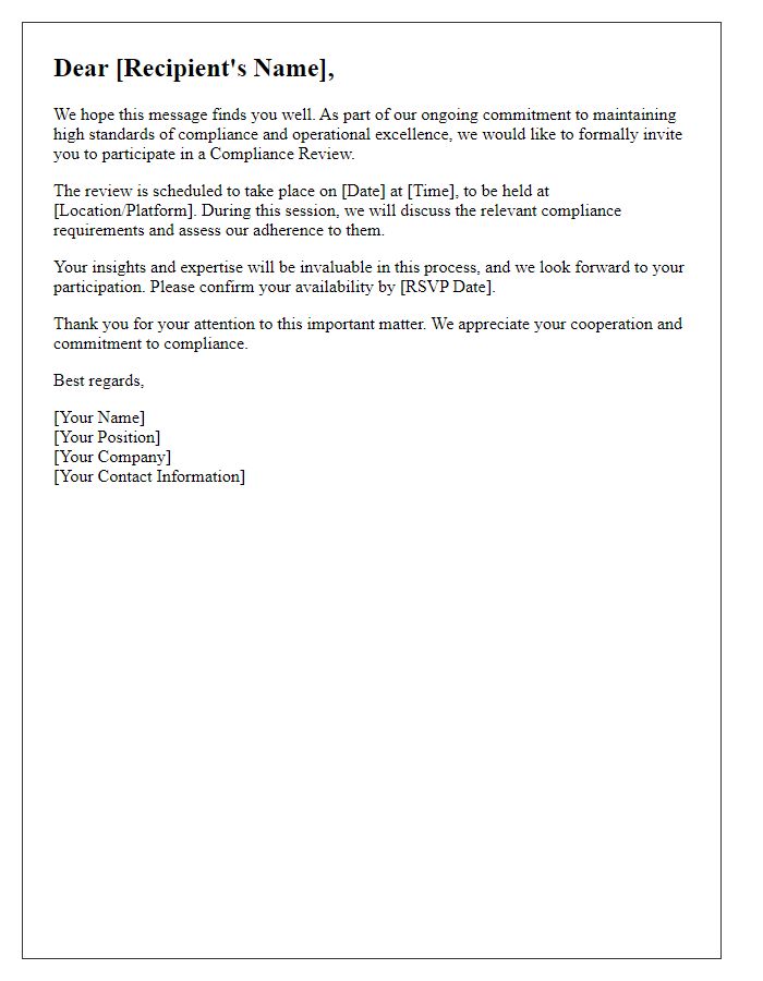 Letter template of Compliance Review Invitation