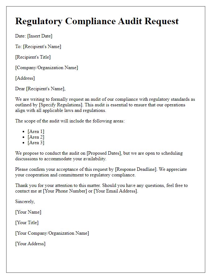 Letter template of Regulatory Compliance Audit Request