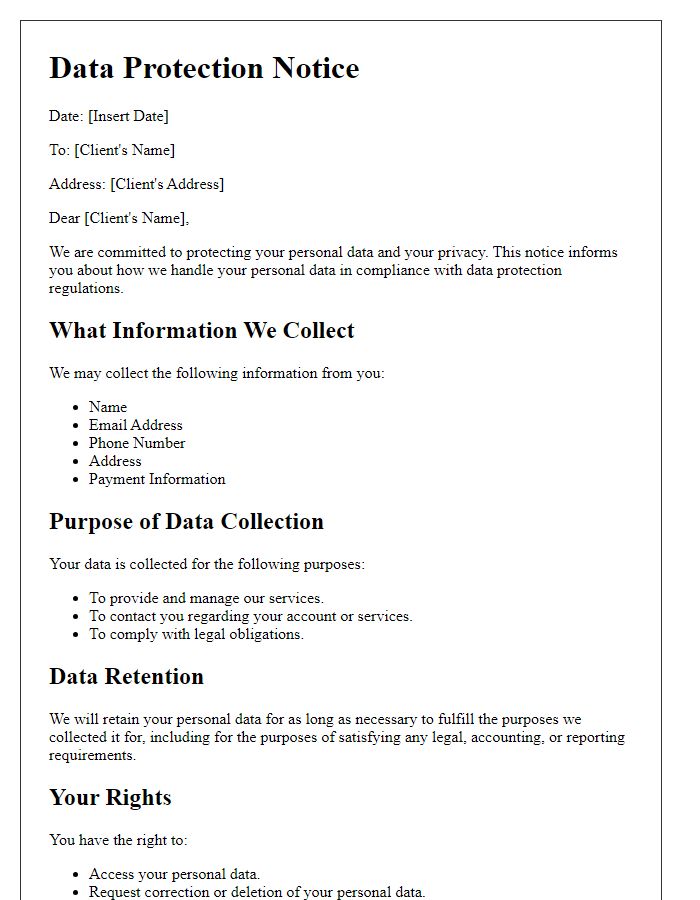 Letter template of data protection notice for clients