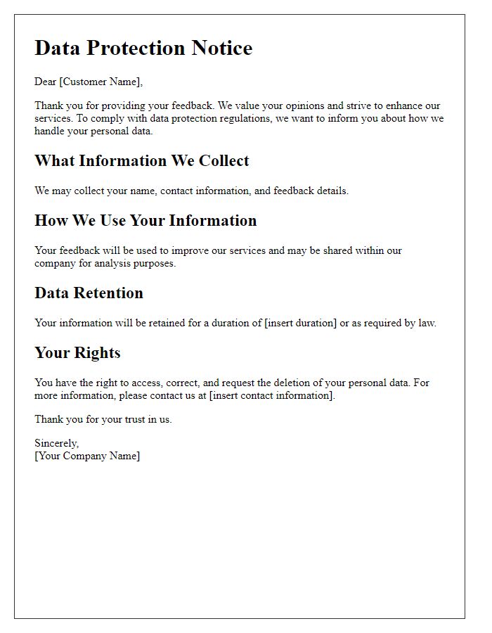 Letter template of data protection notice for customer feedback