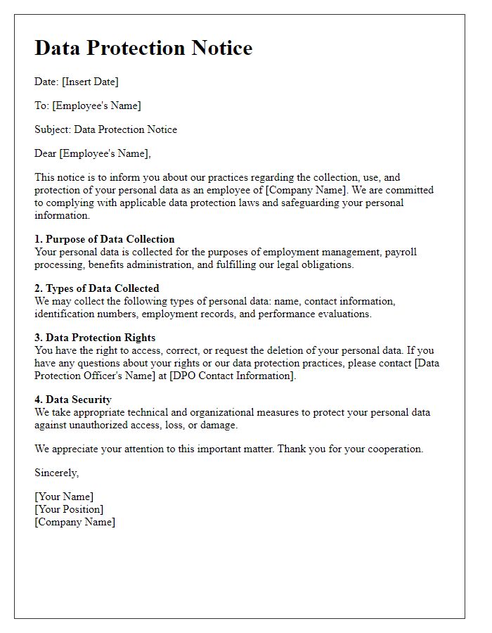 Letter template of data protection notice for employees