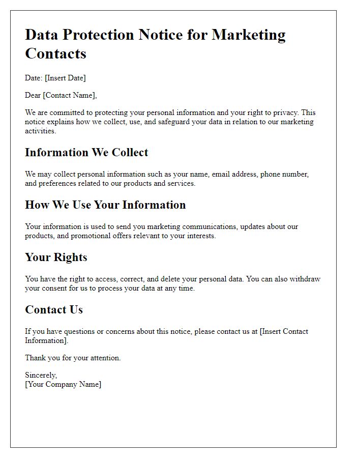 Letter template of data protection notice for marketing contacts